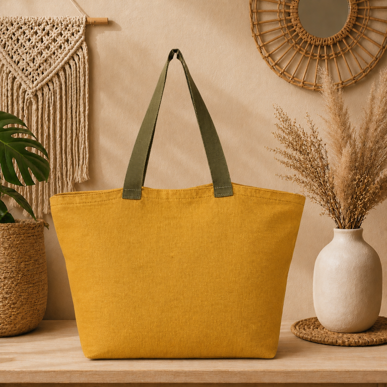 Large Linen Shoulder Tote Bag