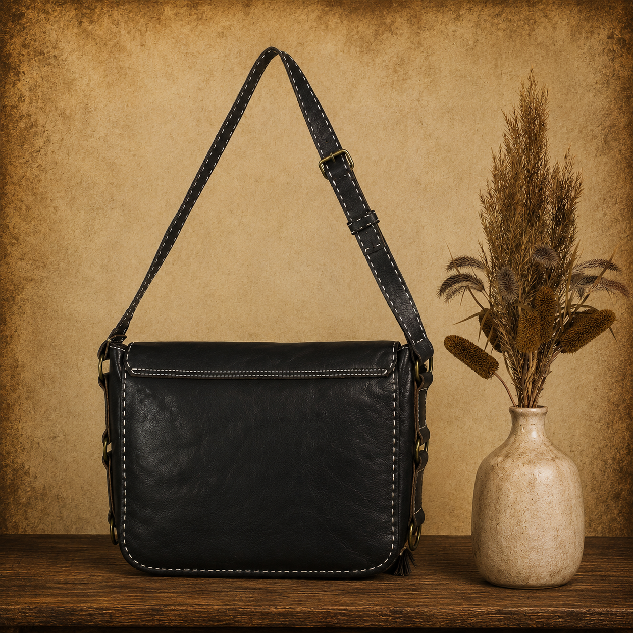Cognac Flap Leather Handbag