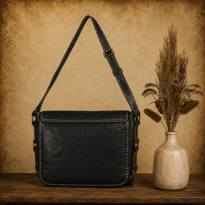Cognac Flap Leather Handbag
