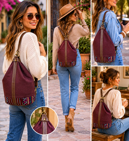 Large Linen Tote Bag with Printed Patchwork