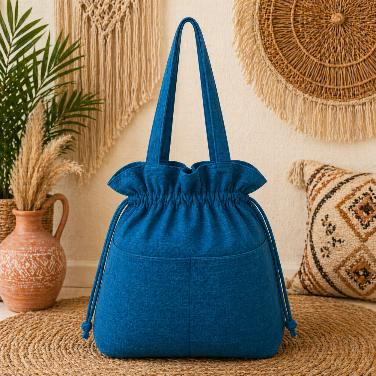 Stylish Linen Drawstring Tote Bag