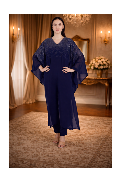 Premium Sequins Motifs Kaftan Style Top with Coordinated Pants