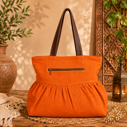 Large Linen Pleated Tote  Bag