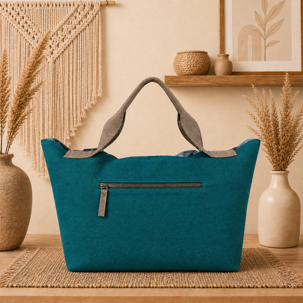 Large Linen Shoulder Tote Bag