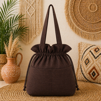 Stylish Linen Drawstring Tote Bag