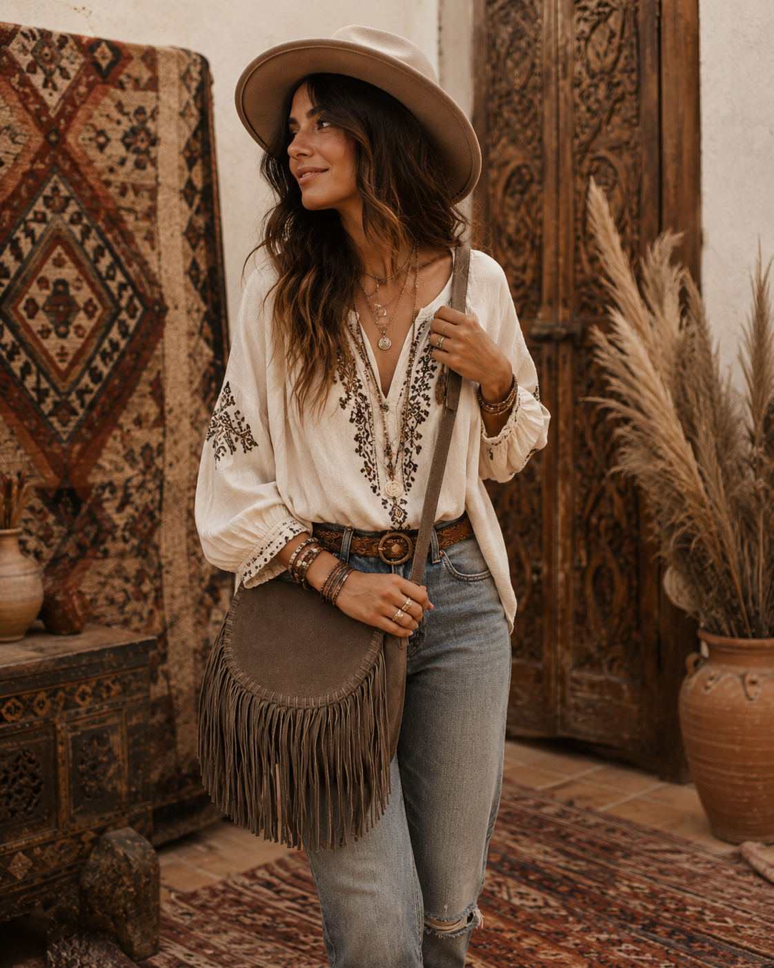 Suede Leather  Bag with Fringes