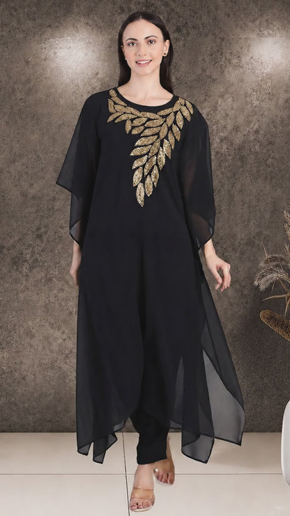 Women's Sequin Motif Embellished Georgette Kaftan Set
